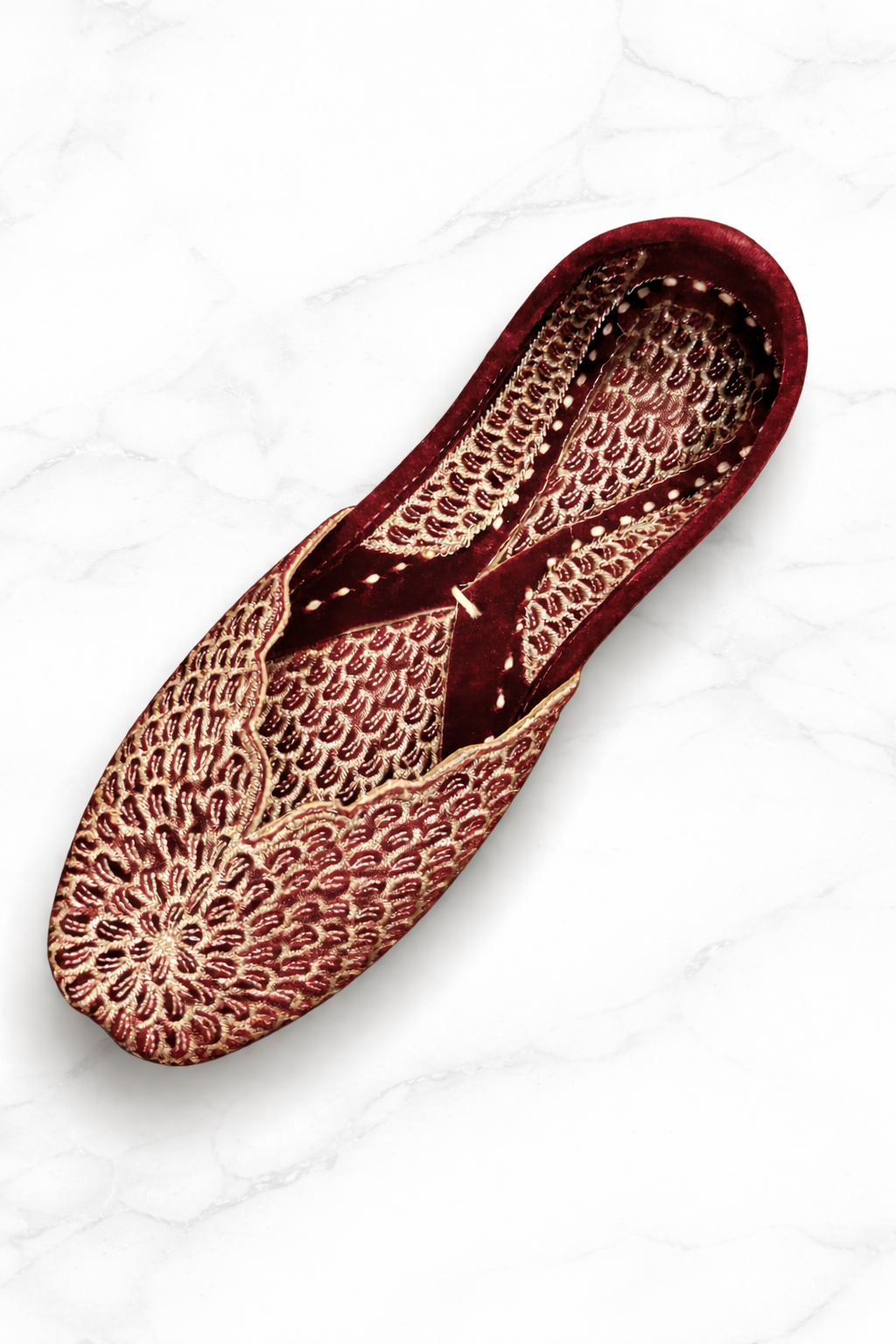 Maroon Zari Embroidered Women’s Jutti | HeerWalk